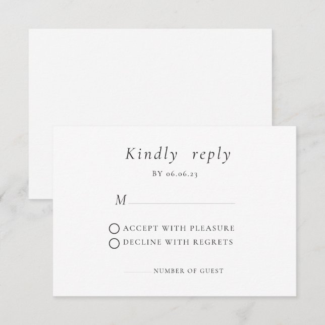 Carte RSVP minimaliste de mariage élégant (Devant / Derrière)