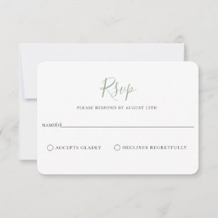 Carte RSVP minimaliste de mariage vert Sage