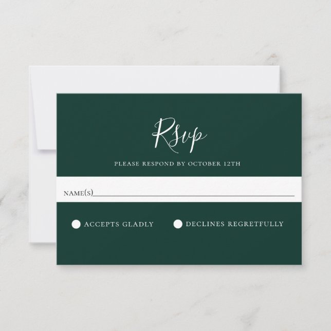 Carte RSVP minimaliste Émeraude Solide Vert Mariag (Devant)