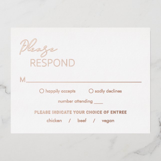 Carte RSVP minimaliste Mariage moderne Foil (Recto)