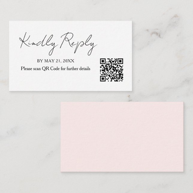 Carte RSVP minimaliste Mariage QR Code écriture (Devant / Derrière)