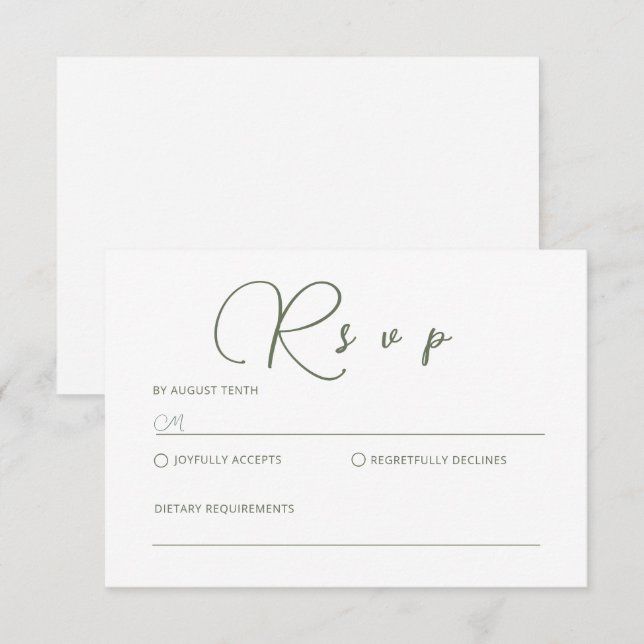 Carte RSVP minimaliste Sage Green (Devant / Derrière)