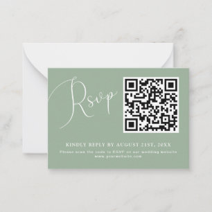 Carte RSVP minimaliste Sage Green QR Code Mariage 