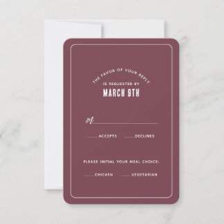 Carte RSVP minimaliste simple et moderne à Maroon