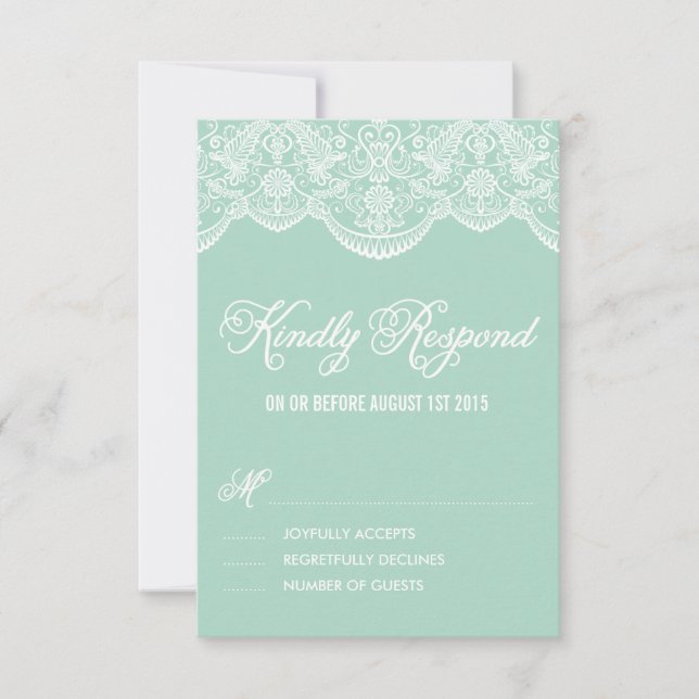 Carte RSVP Mint Brocade Lace Wedding (Devant)