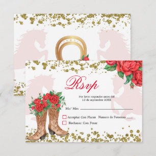 Carte RSVP Mis Quince Roses Rouge Mexicaine