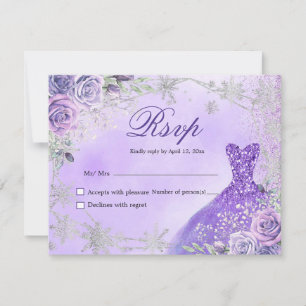 Carte RSVP Mis Quince violet et argent