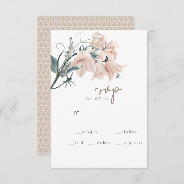 Carte RSVP moderne Boho rose élégant mariage flora (Devant / Derrière)