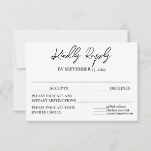 Carte RSVP moderne Elégante Black White Repas Choi