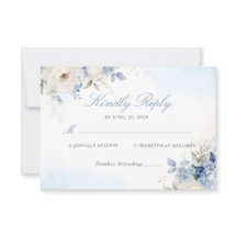 Carte RSVP moderne Elégante Dusty Blue Floral Wedd