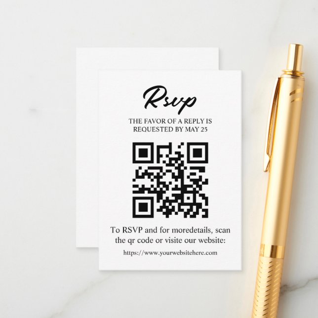 Carte RSVP modifiable avec code QR, insertion d'in (Devant/Arrière en situation)