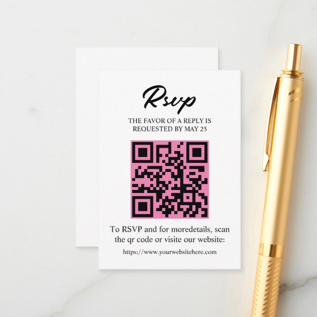 Carte RSVP modifiable avec code QR, insertion d'in (Devant/Arrière en situation)