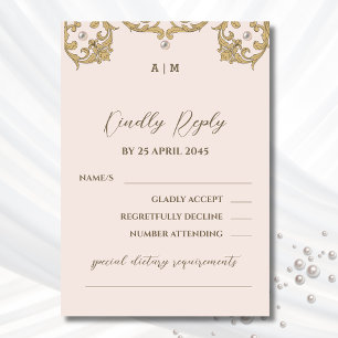 Carte RSVP Monogram Beige Victorian Vintage Weddin