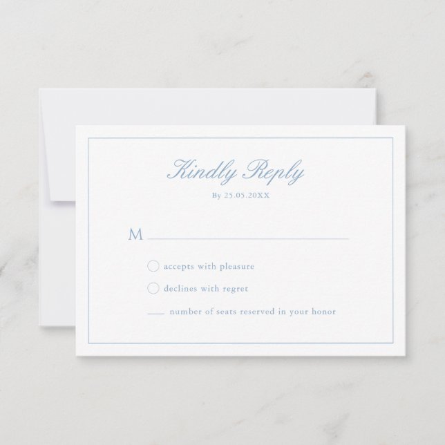 Carte RSVP Monogramme mariage en bleu Script Crest (Devant)