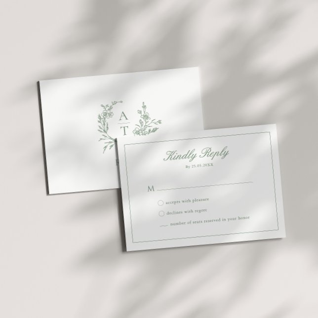 Carte RSVP Monogramme Monogramme mariage Sage Vert (Créateur téléchargé)