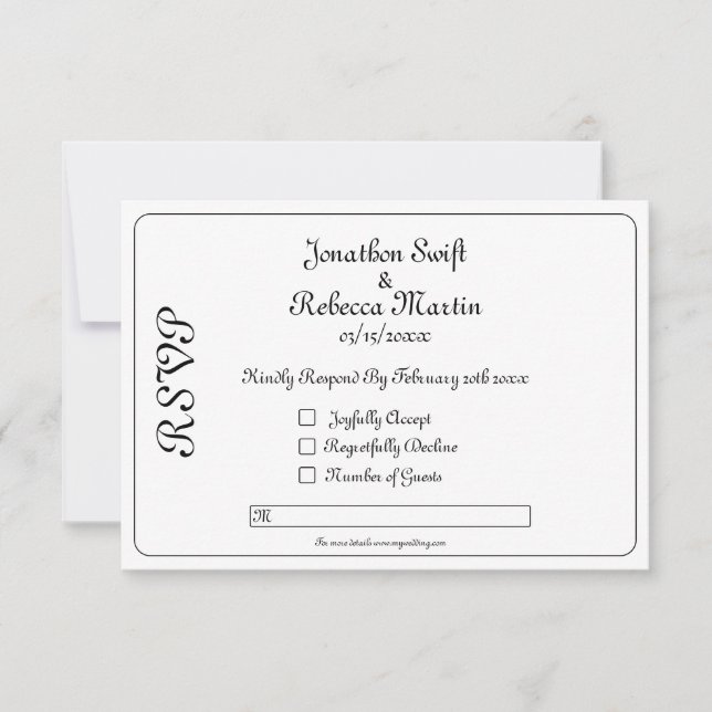 Carte RSVP Monogramme Noir Et Blanc Mariage (Devant)