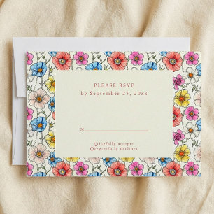 Carte RSVP motif brillant fleurs sauvages sans sou