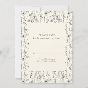 Carte RSVP motif de fleurs sauvages délicates et t