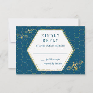 Carte RSVP Motif Turquoise Gold Honey Bee