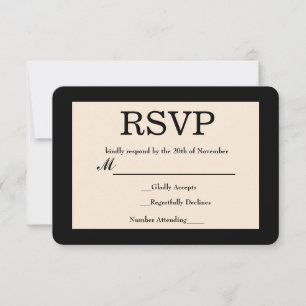 Carte RSVP Noir & Crème Chic Mariage élégant