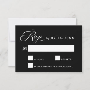 Carte RSVP noir de mariage élégant et délicat