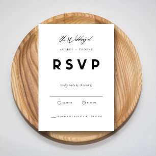 Carte RSVP noir et blanc Mariage minimaliste mode