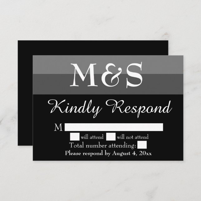 Carte RSVP Noir et Blanc Moderne Script Wedding (Devant / Derrière)