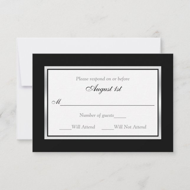 Carte RSVP | Noir et Blanc | Silvertone (Devant)