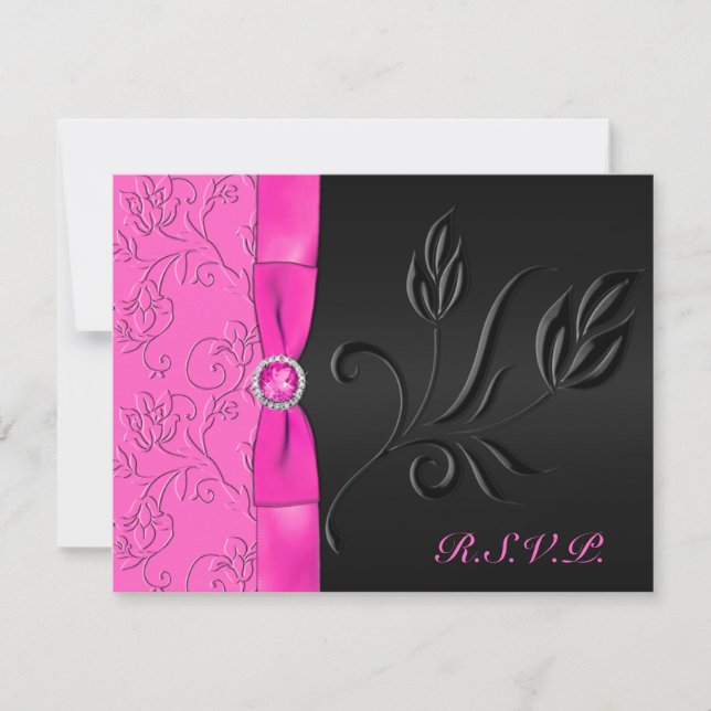 Carte RSVP noire et rose chaud (Devant)