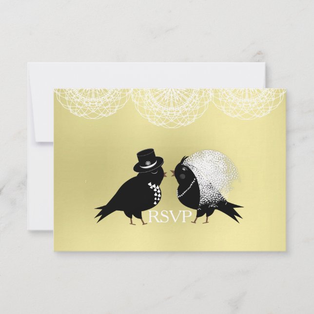 Carte RSVP Oiseaux Amoureux Fantaisistes Mariés Mi (Devant)