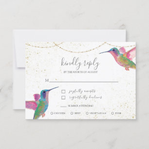 Carte RSVP or aux colibris d'aquarelle florale
