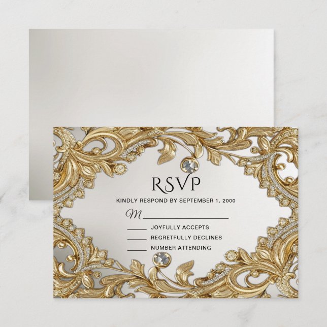 Carte RSVP or décorative (Devant / Derrière)