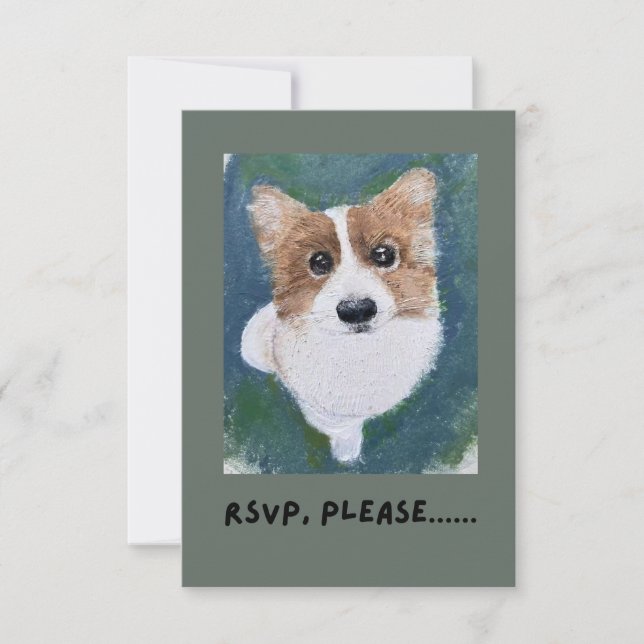 Carte RSVP originale Corgi Oil Pastel pour animaux (Devant)
