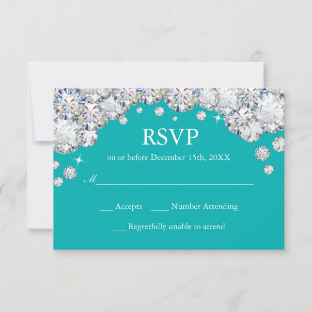 Carte RSVP Parties scintillant Diamant turquoise e (Devant)