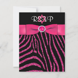 Carte RSVP Parties scintillant RIBBON Zebra, rose
