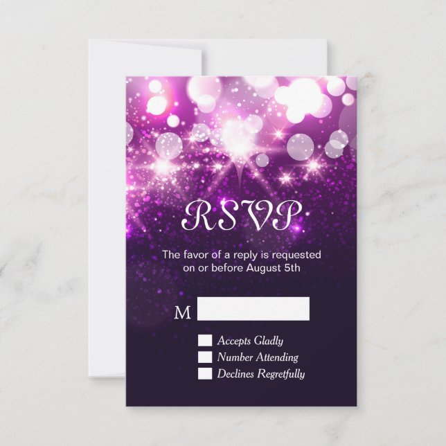 Carte RSVP - Parties scintillant violettes tendanc (Devant)