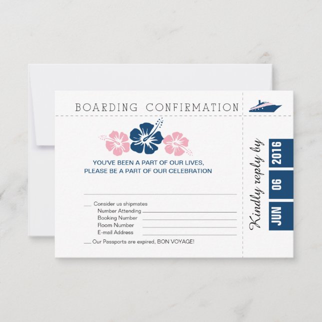 Carte RSVP Pass Croisière avec Hibiscus (Devant)