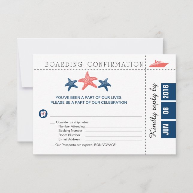 Carte RSVP Pass d'embarquement de croisière avec S (Devant)