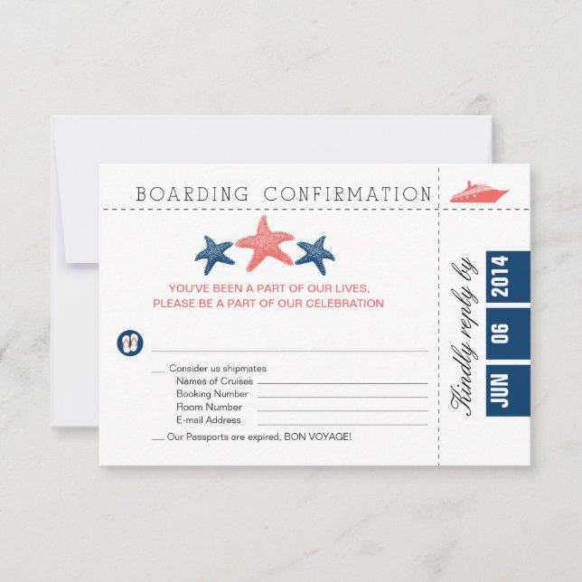 Carte RSVP Pass d'embarquement Starfish (Devant)