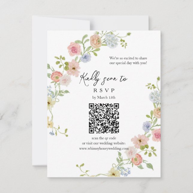 Carte RSVP Pastel Fleur sauvage QR Code (Devant)