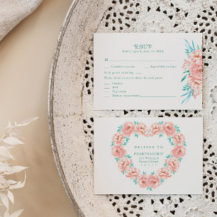 Carte RSVP Peach et Mariage Floral Turquoise