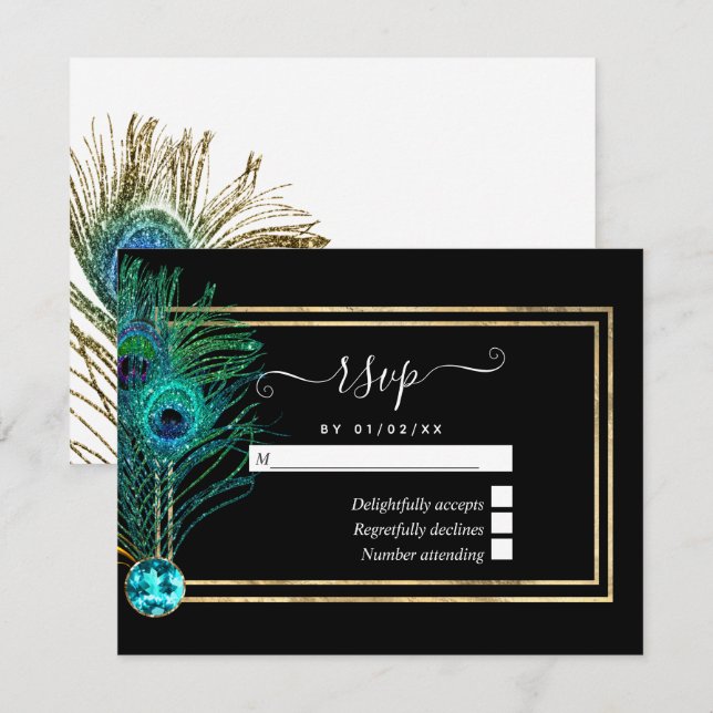Carte RSVP Peacock vintage (Devant / Derrière)
