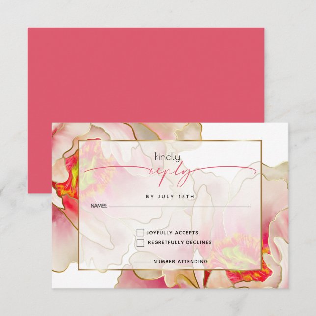 Carte RSVP Peony pour Rose de corail exotique (Devant / Derrière)