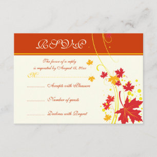 Carte RSVP personnalisée mariage rouge feuille