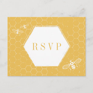 Carte RSVP personnalisée Motif blanc jaune miel