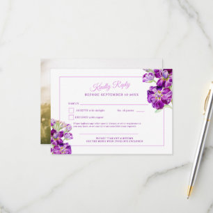Carte RSVP photo couleur stock violet mariage