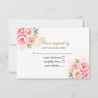 Carte RSVP Pink Floral et Gold Quinceańera