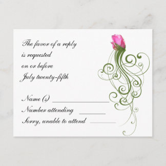 Carte RSVP Pink Rose Bud Flourissant