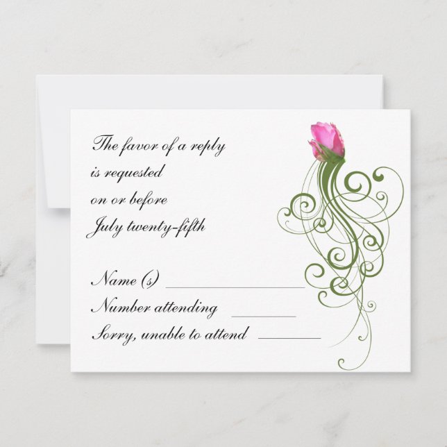 Carte RSVP Pink Rose Bud Flourissant (Devant)