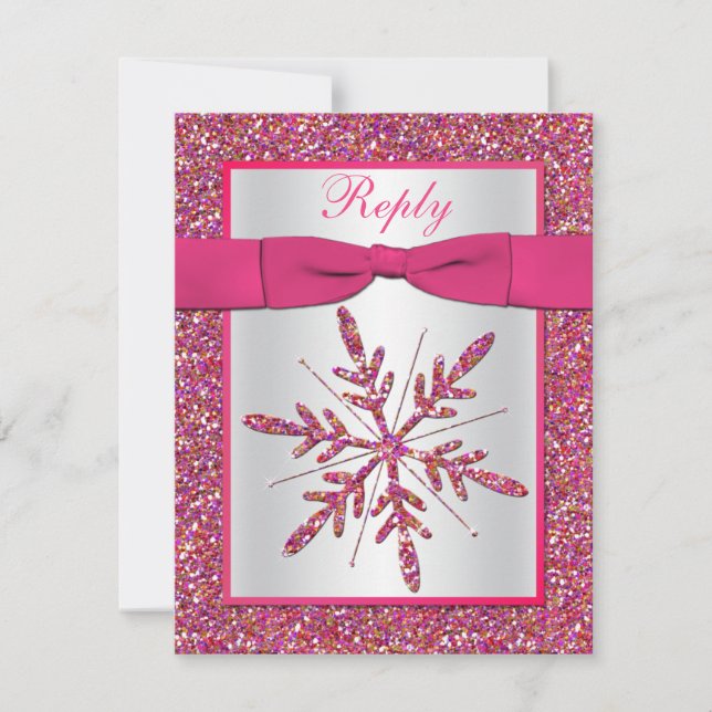 Carte RSVP Pink, Silver Parties scintillant (Devant)